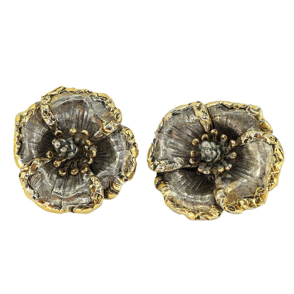 Vintage ART Arthur Pepper MCM Large Flower Clip On Earrings 1”